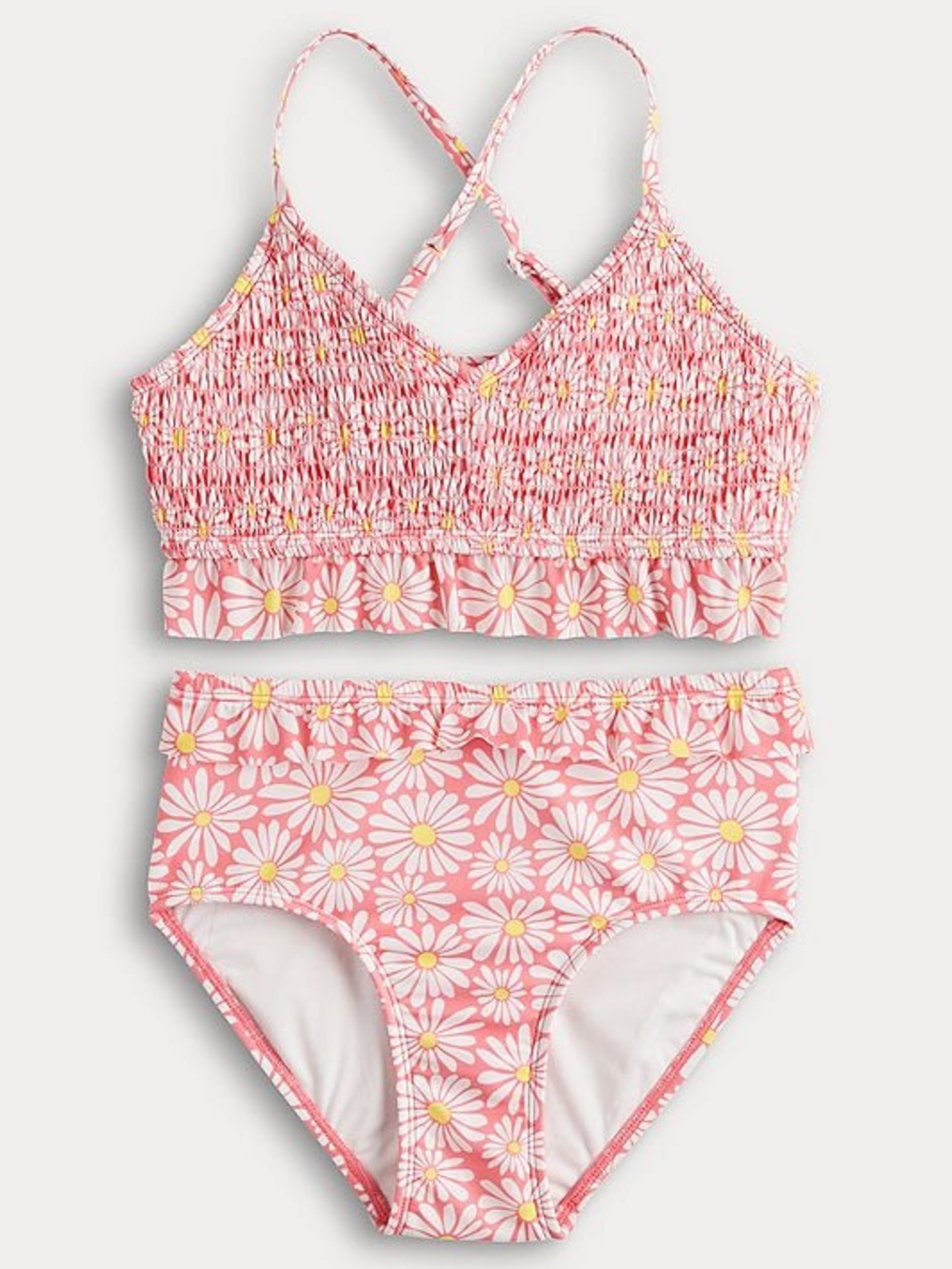 LIMITED TOO Girls Daisy Print Smocked and Ruffle Bikini Two-Piece Swim Set